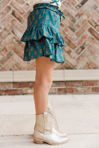 Girls: Pine And Proper Teal Green Medallion Skort