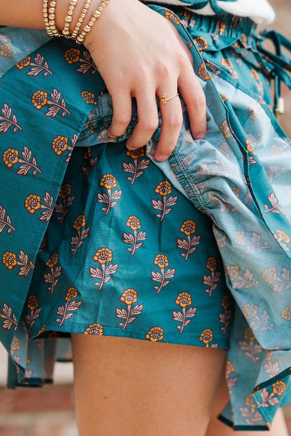 Girls: Pine And Proper Teal Green Medallion Skort