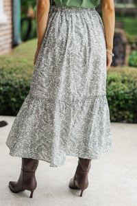 Evergreen Moments Olive Toile Midi Skirt