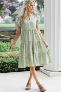 Evergreen Moments Olive Gingham Midi Dress