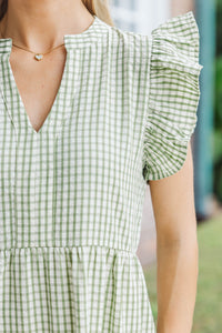 Evergreen Moments Olive Gingham Midi Dress