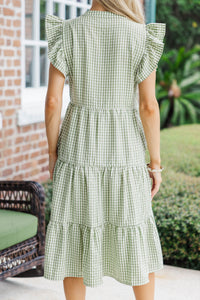 Evergreen Moments Olive Gingham Midi Dress