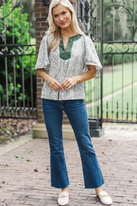 Evergreen Moments Olive Toile Blouse