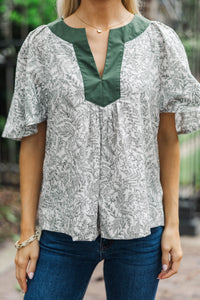 Evergreen Moments Olive Toile Blouse