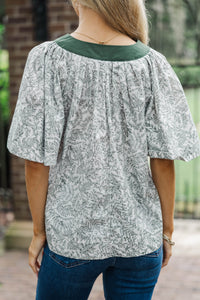 Evergreen Moments Olive Toile Blouse