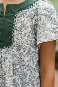 Girls: Evergreen Moments Olive Toile Babydoll Dress