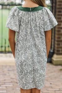 Girls: Evergreen Moments Olive Toile Babydoll Dress