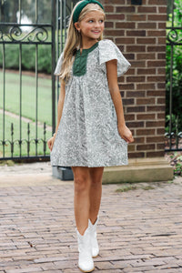 Girls: Evergreen Moments Olive Toile Babydoll Dress