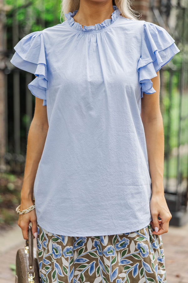 Harvest Bloom Light Blue Ruffled Blouse