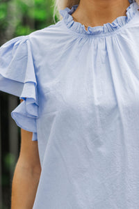 Harvest Bloom Light Blue Ruffled Blouse