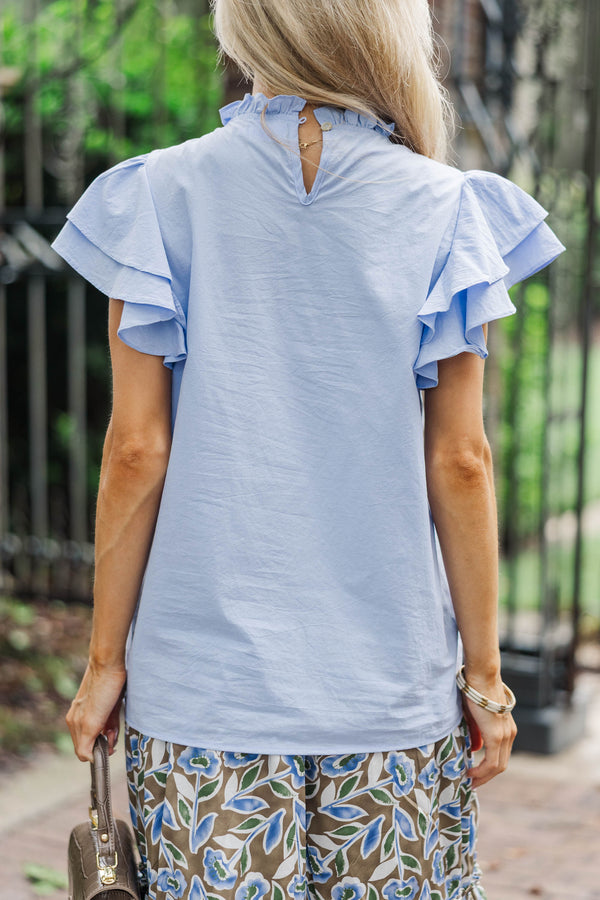 Harvest Bloom Light Blue Ruffled Blouse