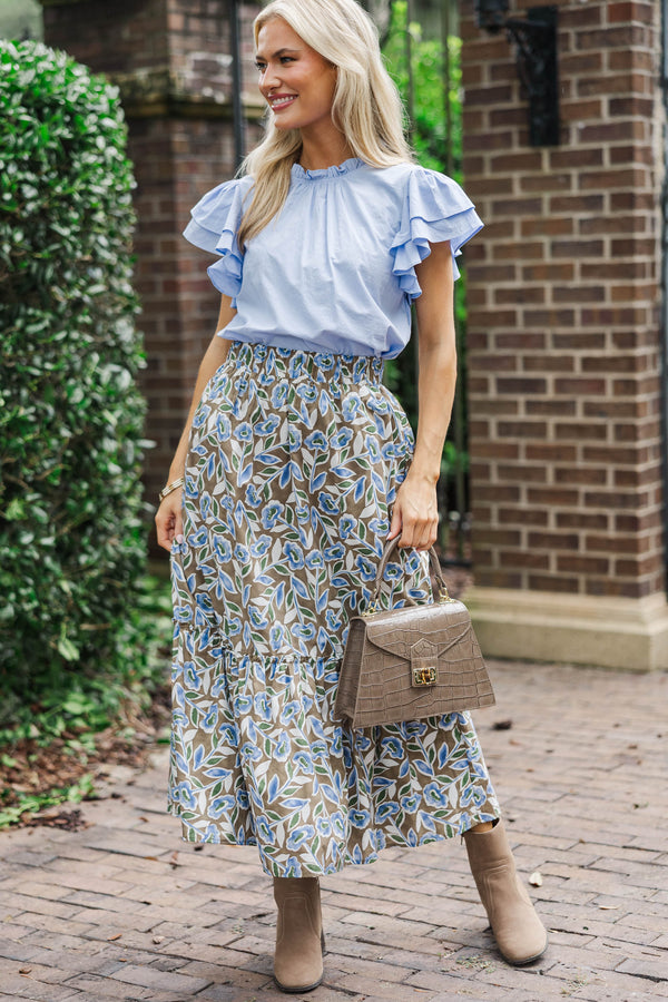 Harvest Bloom Light Blue Ruffled Blouse