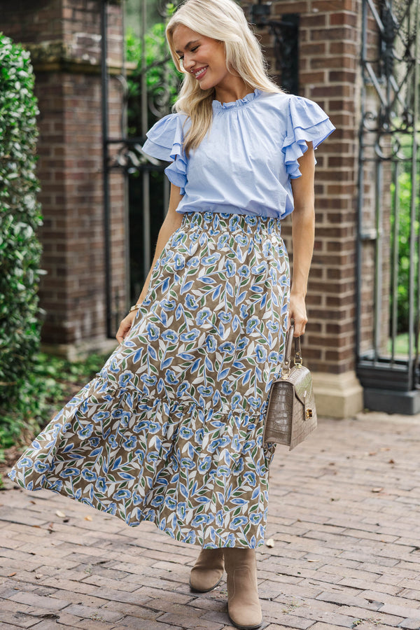 Harvest Bloom Brown Floral Midi Skirt