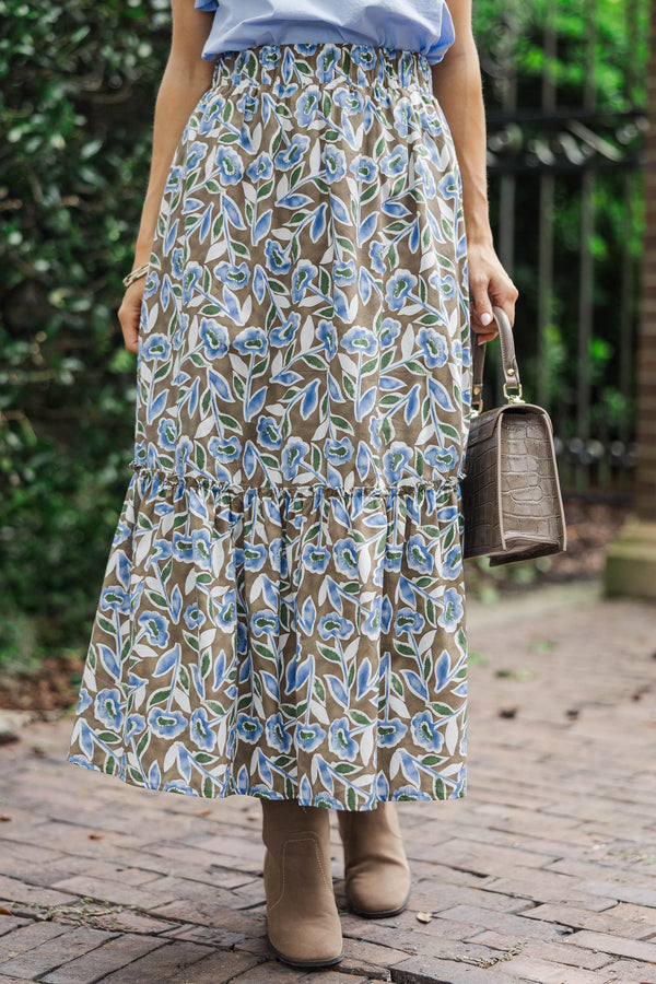 Harvest Bloom Brown Floral Midi Skirt