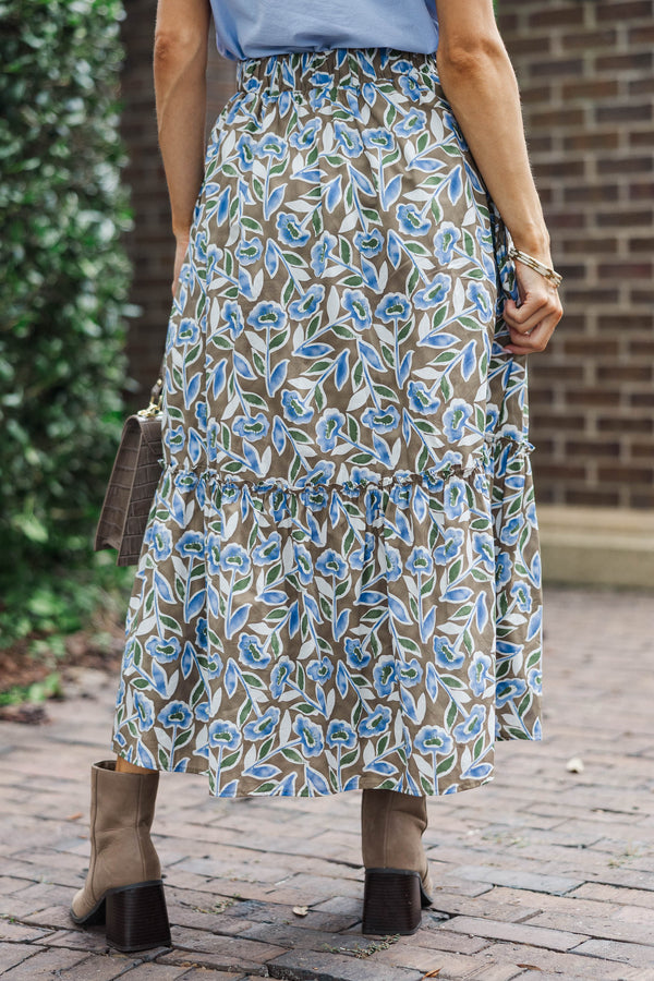 Harvest Bloom Brown Floral Midi Skirt