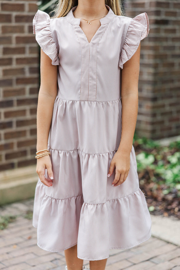 Girls: Harvest Bloom Brown Striped Midi Dress
