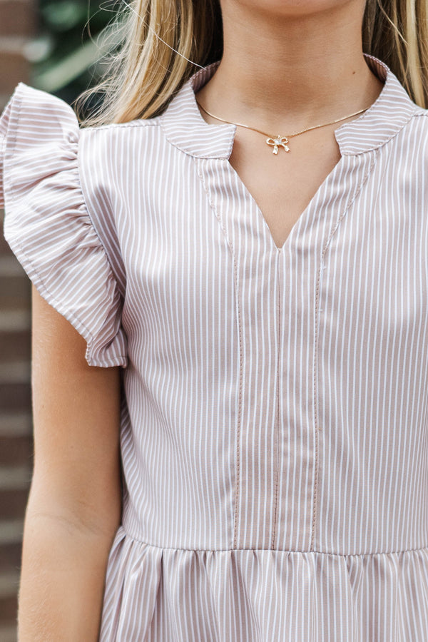 Girls: Harvest Bloom Brown Striped Midi Dress