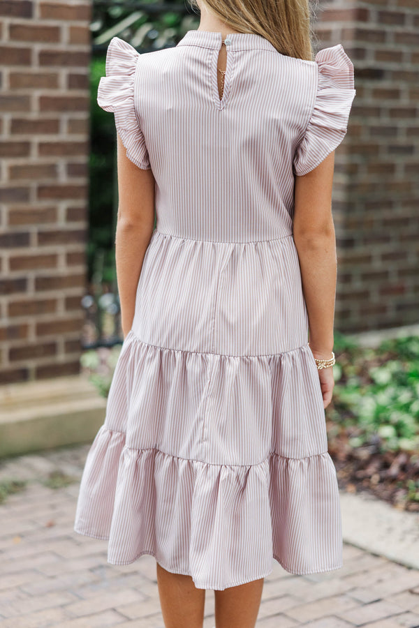 Girls: Harvest Bloom Brown Striped Midi Dress