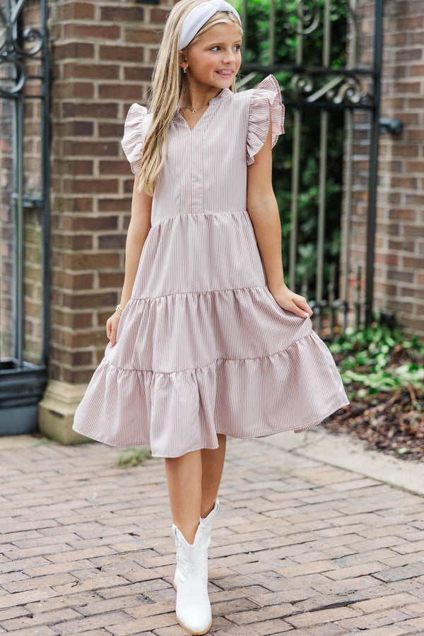 Girls: Harvest Bloom Brown Striped Midi Dress