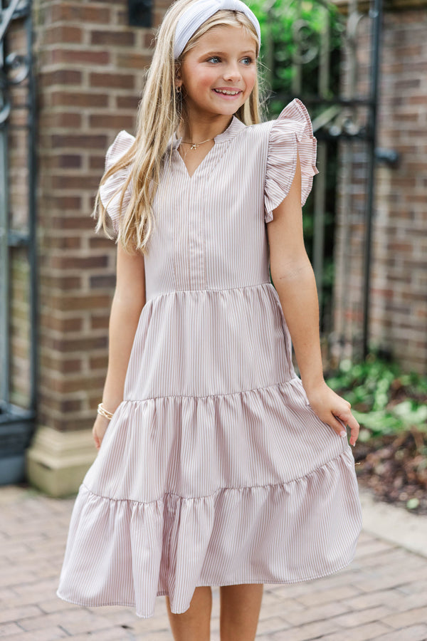 Girls: Harvest Bloom Brown Striped Midi Dress
