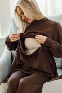 NURSING COLLECTION: Better With Me Brown Funnel Neck Sweatshirt