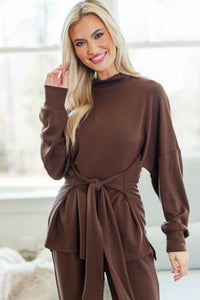 NURSING COLLECTION: Better With Me Brown Funnel Neck Sweatshirt