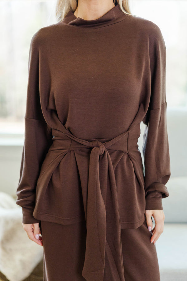 NURSING COLLECTION: Better With Me Brown Funnel Neck Sweatshirt