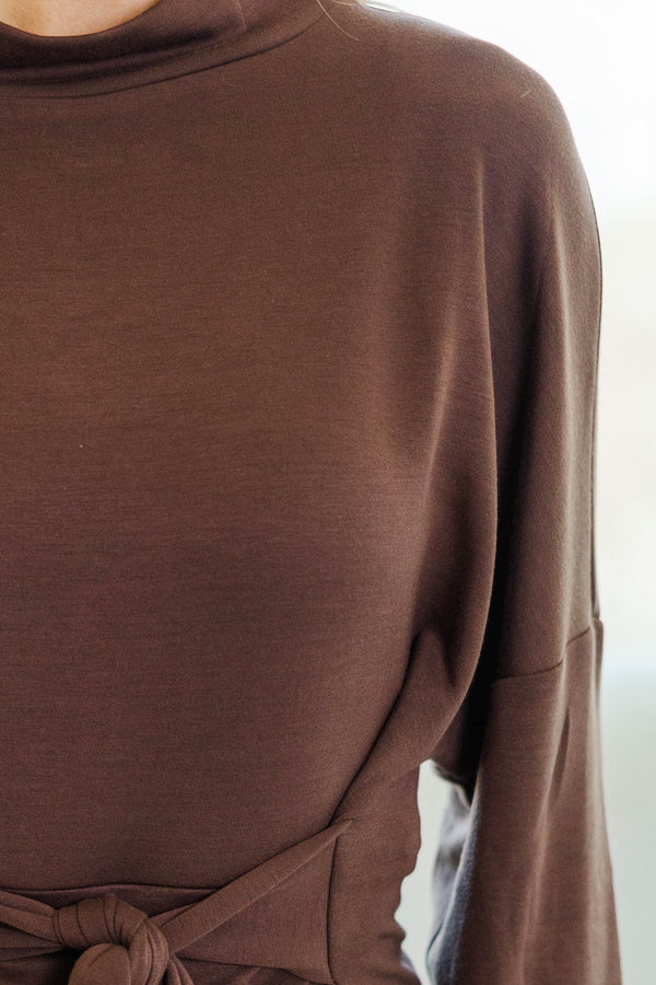 NURSING COLLECTION: Better With Me Brown Funnel Neck Sweatshirt