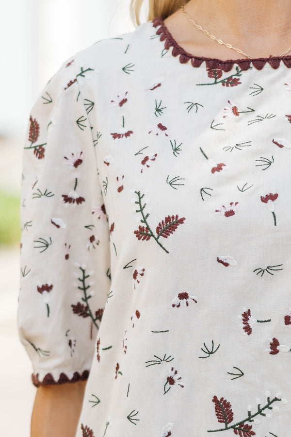 The Subtle Bloom Taupe Embroidered Shift Dress, Large - The Mint Julep Boutique | Women's Boutique Clothing The Subtle Bloom Taupe Embroidered Shift Dress, Large - The Mint Julep Boutique | Women's Boutique Clothing