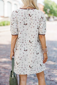 The Subtle Bloom Taupe Embroidered Shift Dress