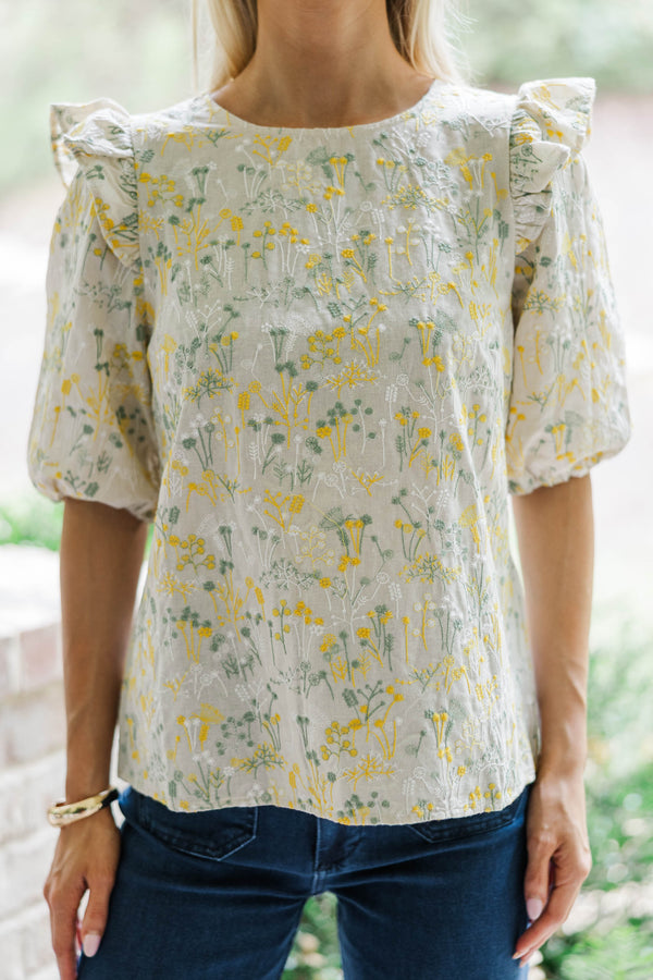 With Intention Taupe Floral Blouse