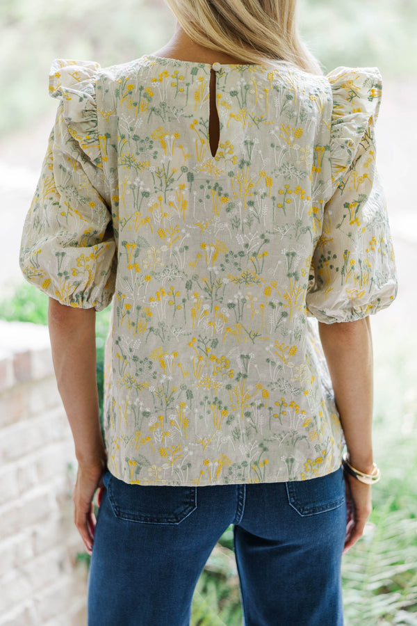 With Intention Taupe Floral Blouse