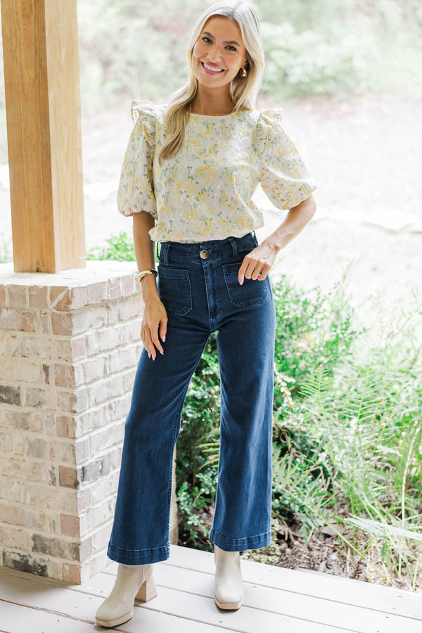 With Intention Taupe Floral Blouse