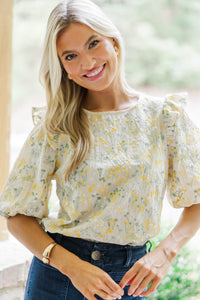 With Intention Taupe Floral Blouse