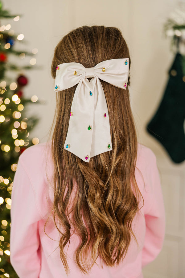 Girls: Sparkle & Shine White Hair Bow