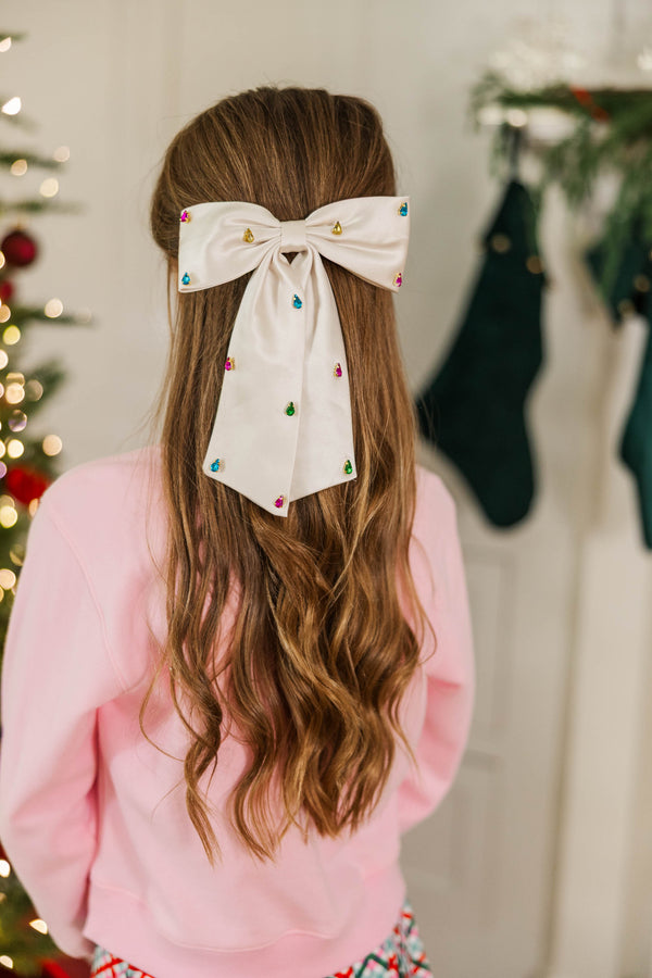 Girls: Sparkle & Shine White Hair Bow