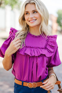 Say Less Magenta Ruffled Blouse