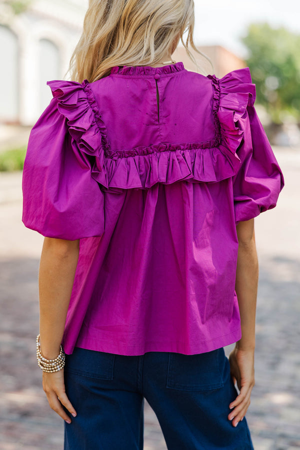 Say Less Magenta Ruffled Blouse
