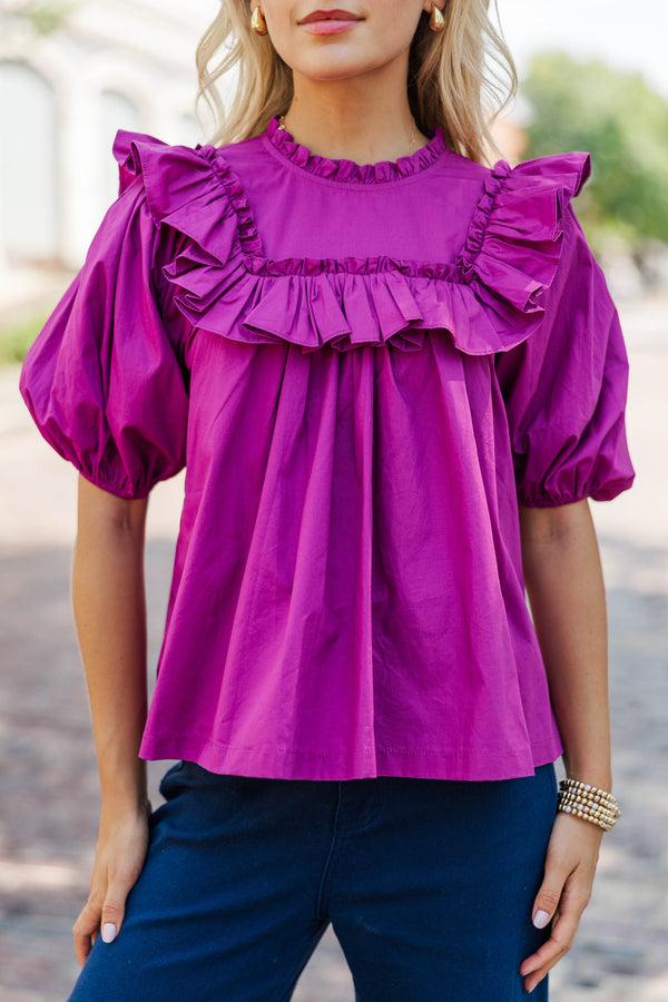 Say Less Magenta Ruffled Blouse