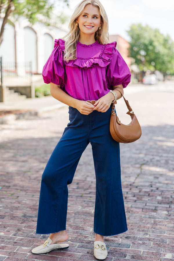 Say Less Magenta Ruffled Blouse