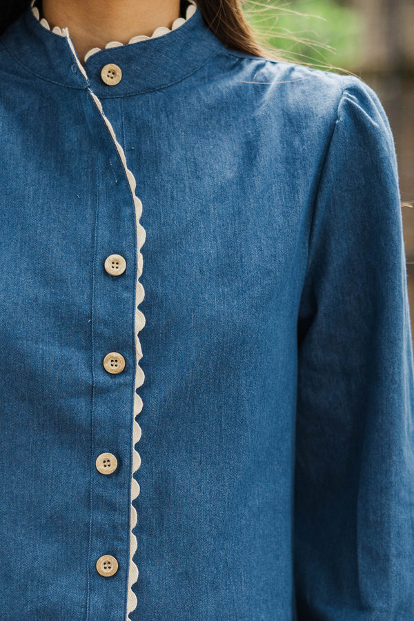 Marvelous Time Blue Denim Blouse