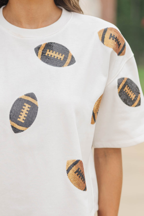 First Down Fun Black & Gold Football Sequin Top