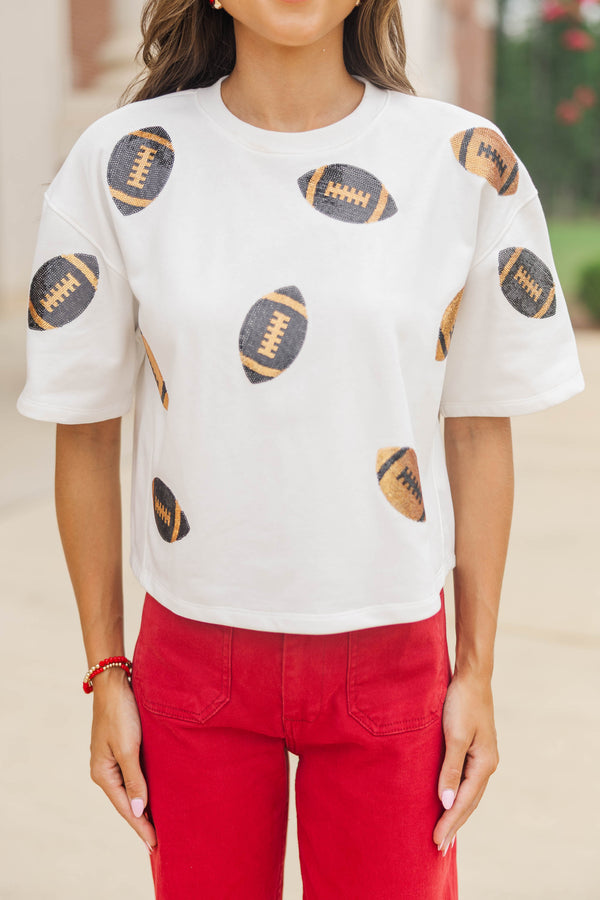 First Down Fun Black & Gold Football Sequin Top