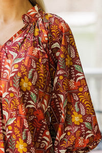 Burgundy Bouquet Long Sleeve Blouse