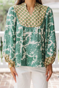 In The Trees Green Medallion Blouse