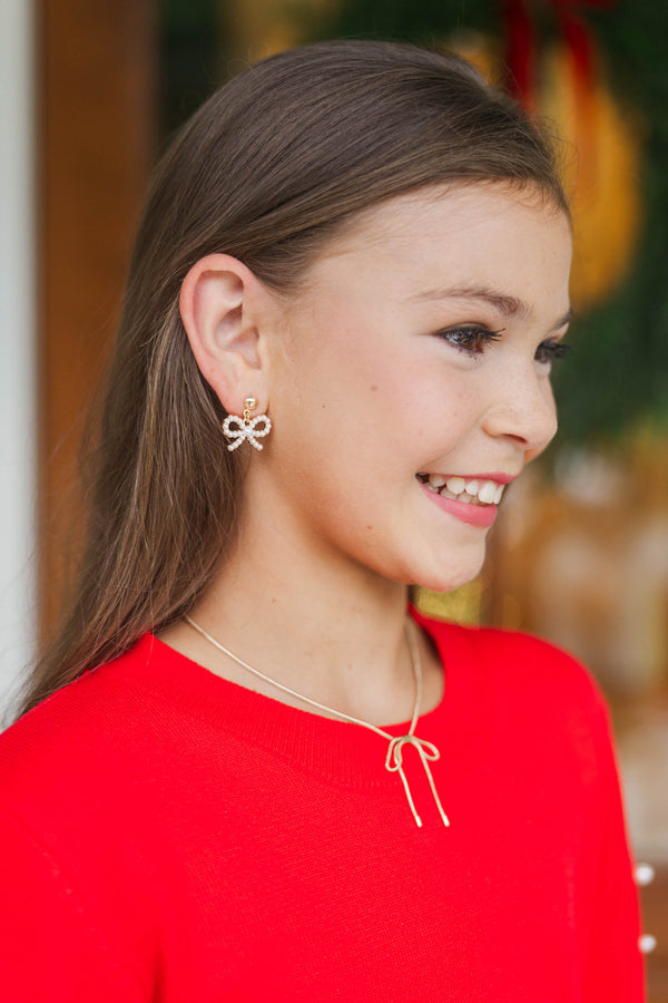 Girls: Feeling Cute Pearl Bow Earrings
