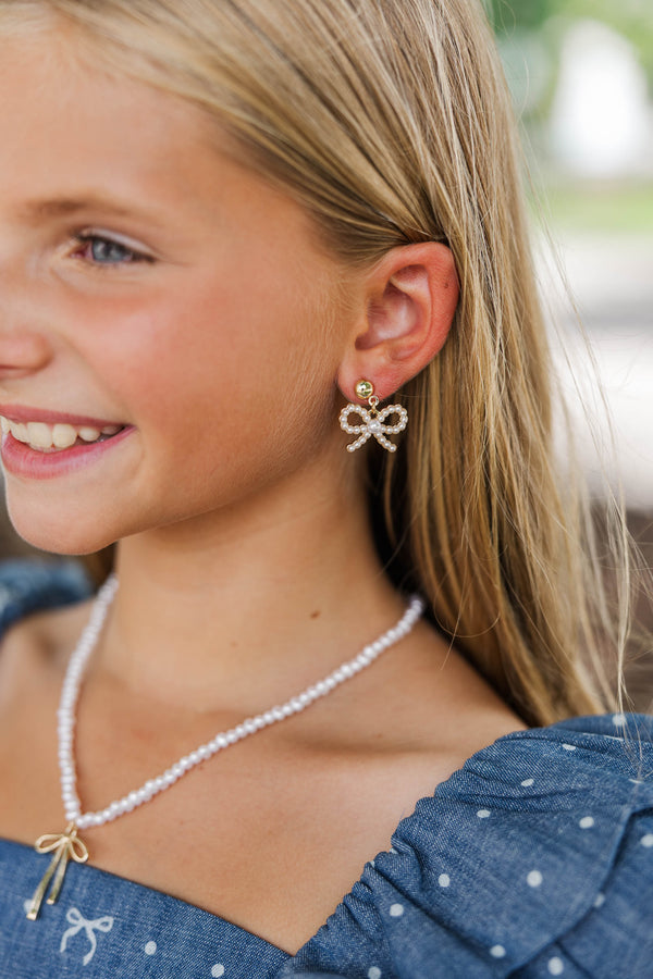 Girls: Feeling Cute Pearl Bow Earrings