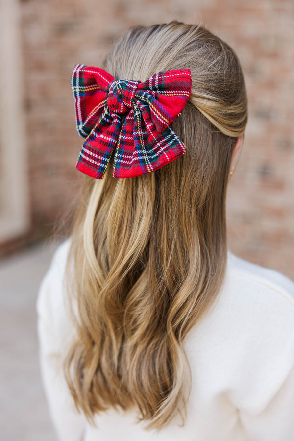 Girls: Best Season Red Plaid Hair Bow