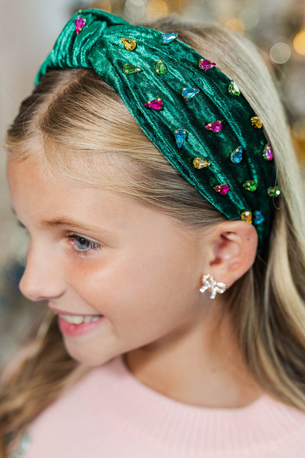 Girls: Sleigh The Day Emerald Velvet Headband