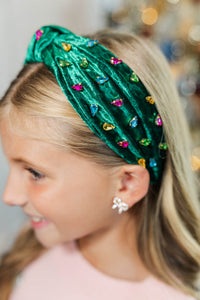 Girls: Sleigh The Day Emerald Velvet Headband
